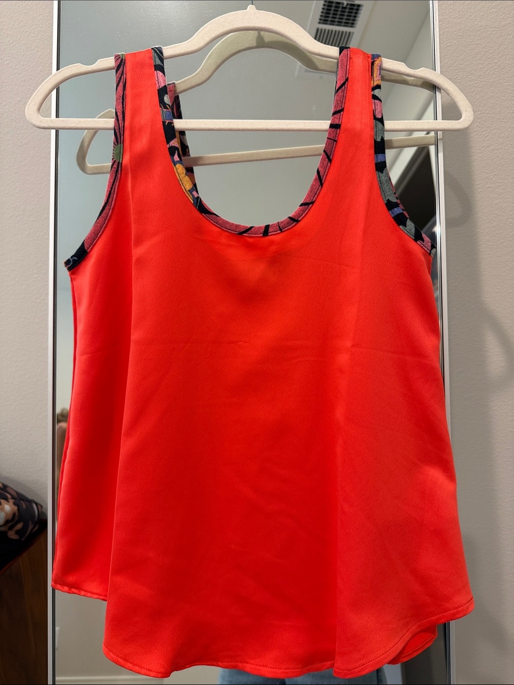 Bright Orange Floral-Trim Tank Top SZ S